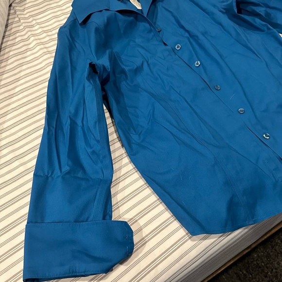 Chico's Blue Button Front Blouse Top Long Sleeve Cotton -Chicos Size 1 - Picture 2 of 5